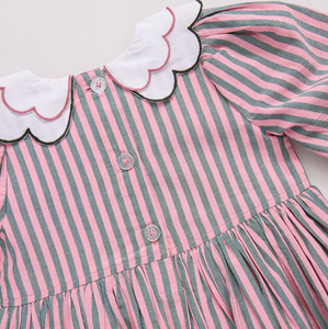 Girls Darcy Dress - Pink Green Stripe