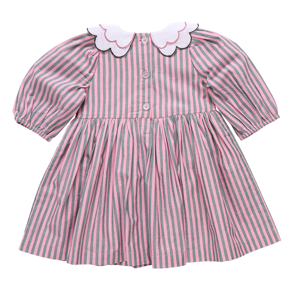 Girls Darcy Dress - Pink Green Stripe