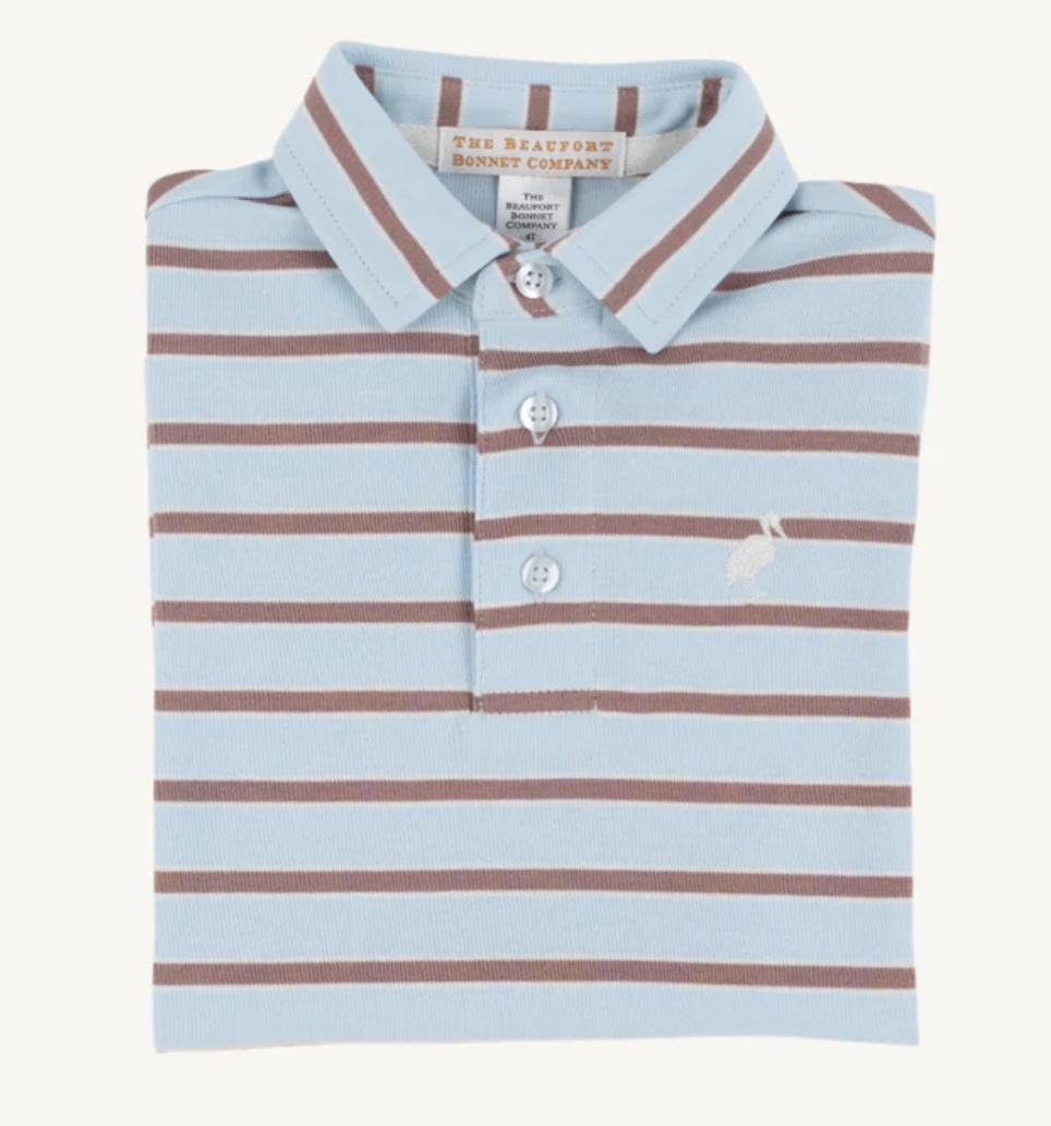 Prim & Proper Polo - Gray Bay Brown Stripe
