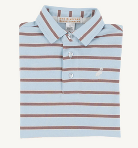 Prim & Proper Polo - Gray Bay Brown Stripe