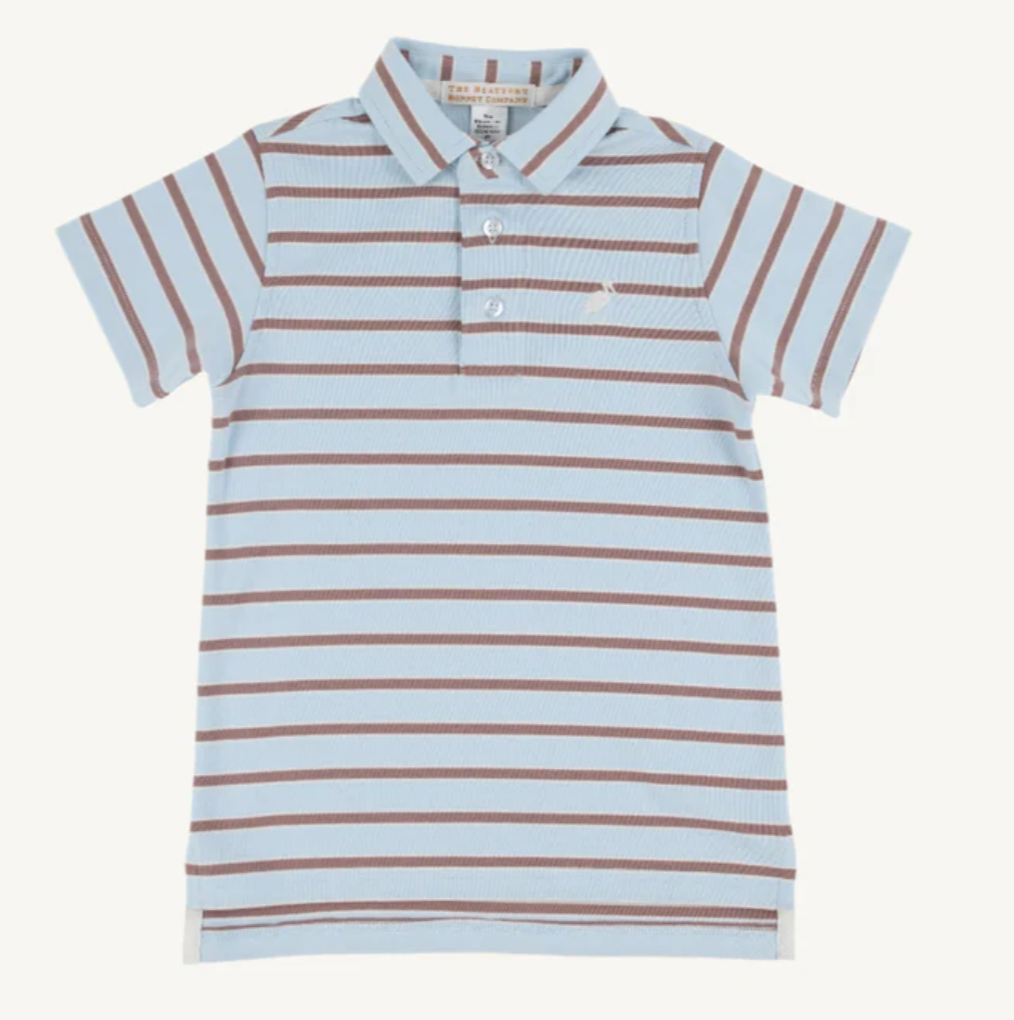 Prim & Proper Polo - Gray Bay Brown Stripe