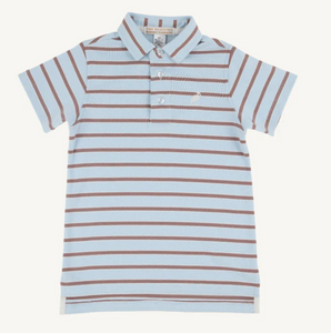 Prim & Proper Polo - Gray Bay Brown Stripe