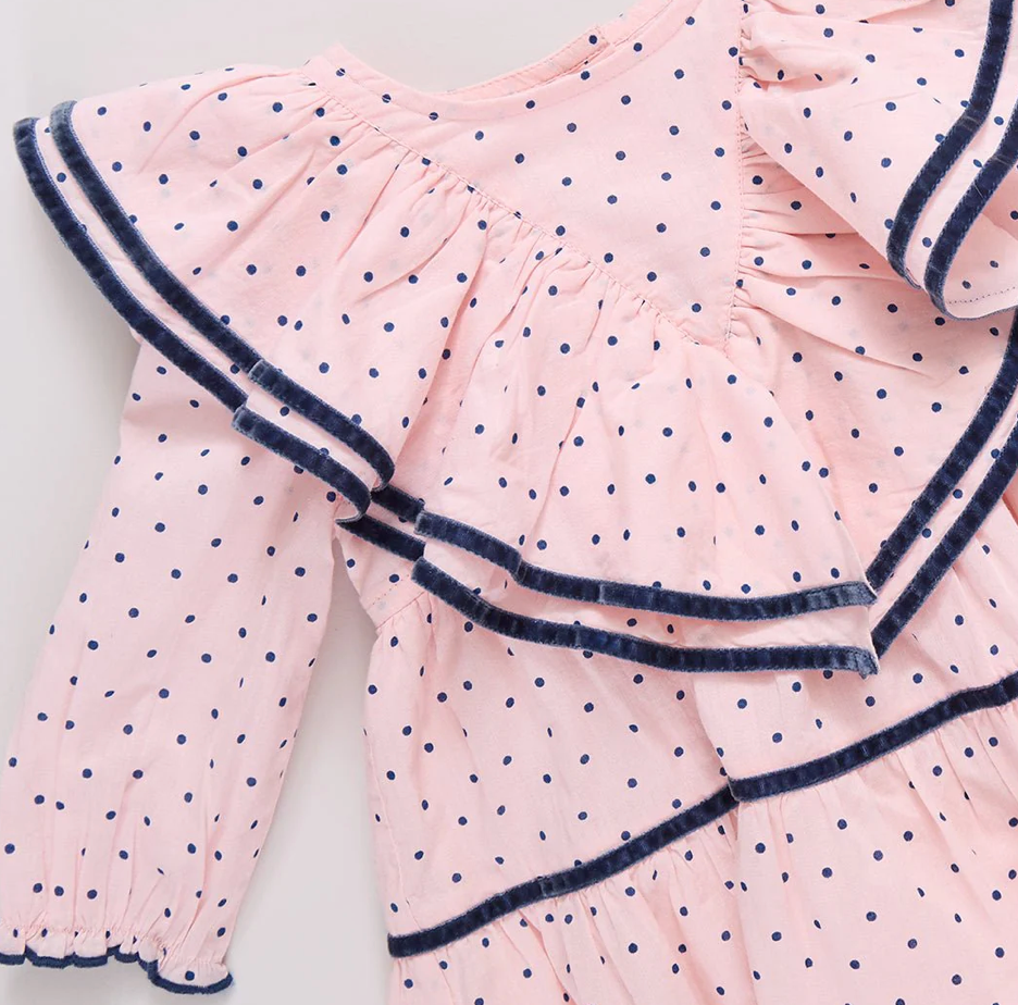 Girls Raphaela Dress - Strawberry Cream Polka Dot