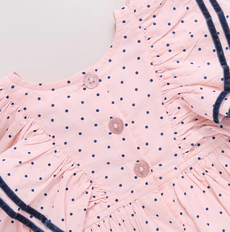 Girls Raphaela Dress - Strawberry Cream Polka Dot