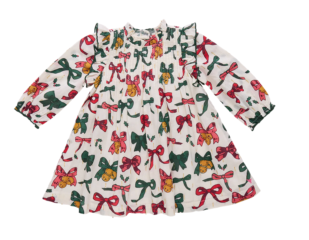 Girls Jaipur Dress - Christmas Bows and Bells