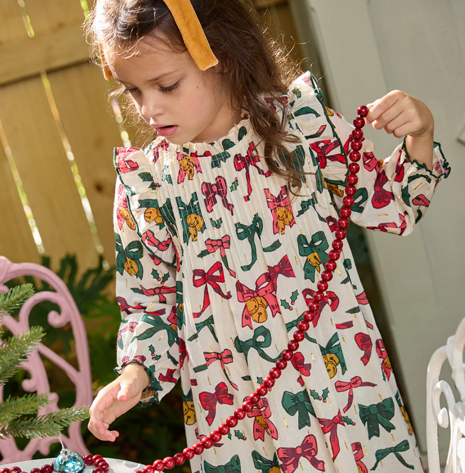 Girls Jaipur Dress - Christmas Bows and Bells