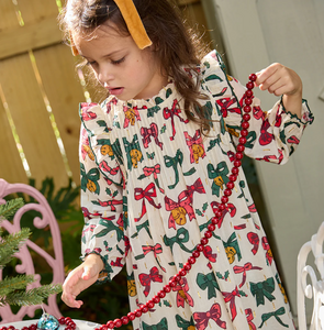 Girls Jaipur Dress - Christmas Bows and Bells
