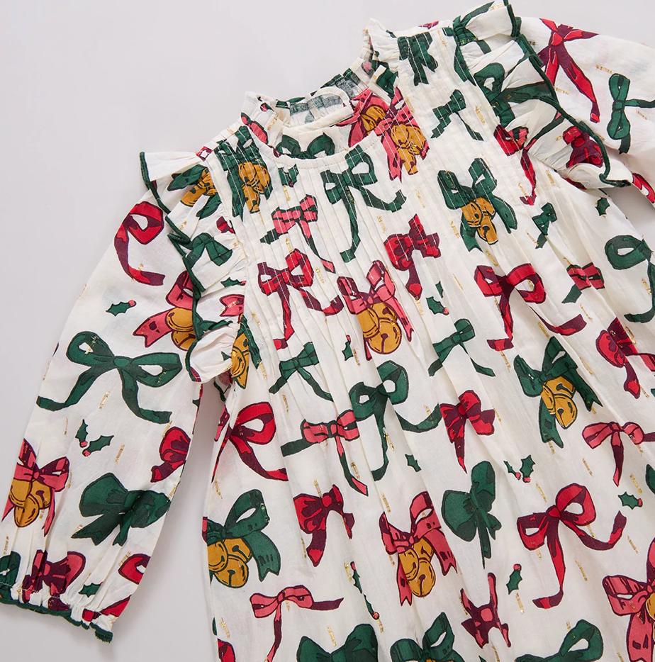 Girls Jaipur Dress - Christmas Bows and Bells