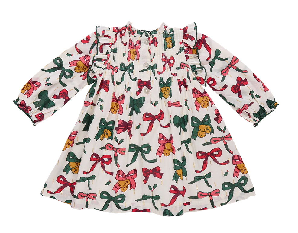 Girls Jaipur Dress - Christmas Bows and Bells