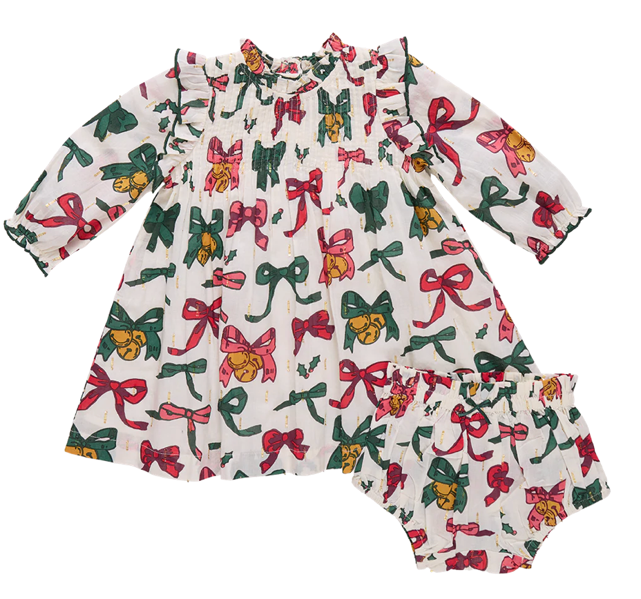 Baby Girls Jaipur Dress Set- Christmas Bows and Bells