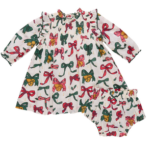 Baby Girls Jaipur Dress Set- Christmas Bows and Bells