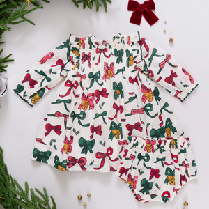 Baby Girls Jaipur Dress Set- Christmas Bows and Bells