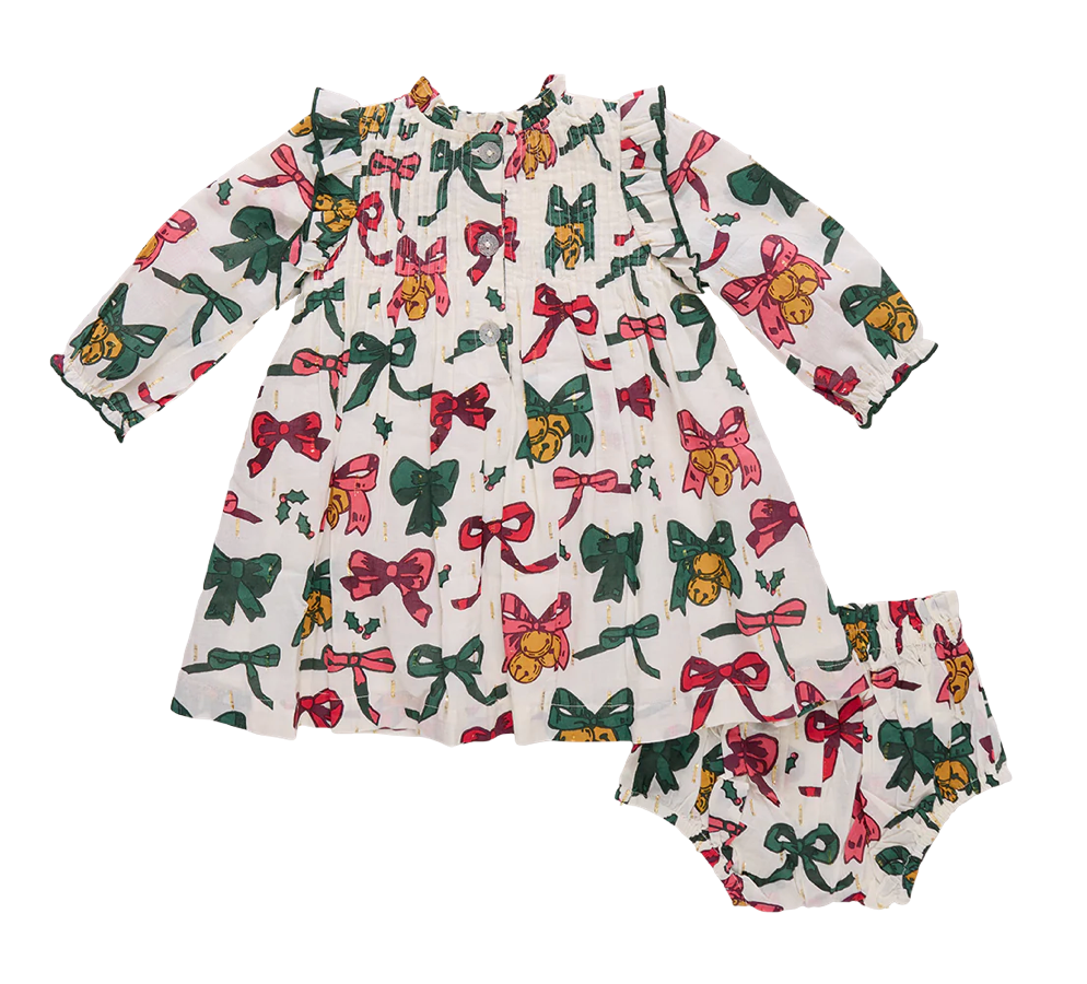 Baby Girls Jaipur Dress Set- Christmas Bows and Bells