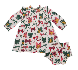 Baby Girls Jaipur Dress Set- Christmas Bows and Bells