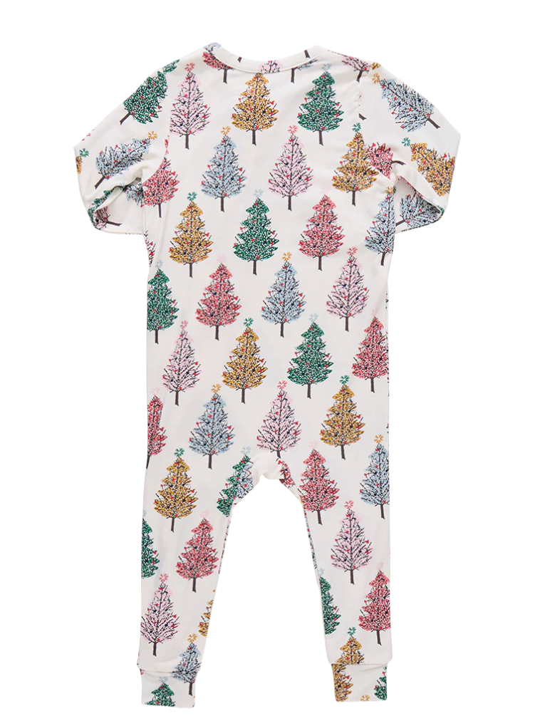 Multi Christmas Trees Baby Ruffle Bamboo Romper