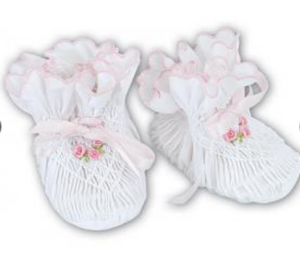 White/Pink Smocked Infant Booties