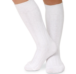 White Classic Cable Knee High Socks
