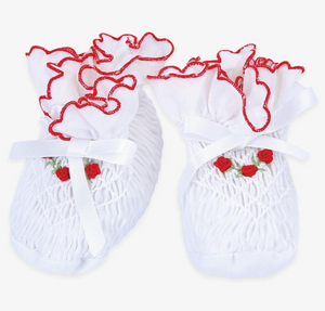 White/Red Infant Smocked Booties