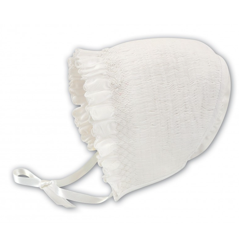 Ivory/Ivory Infant Smocked Bonnet