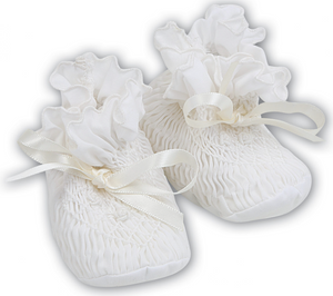 White/Blue Infant Smocked Booties