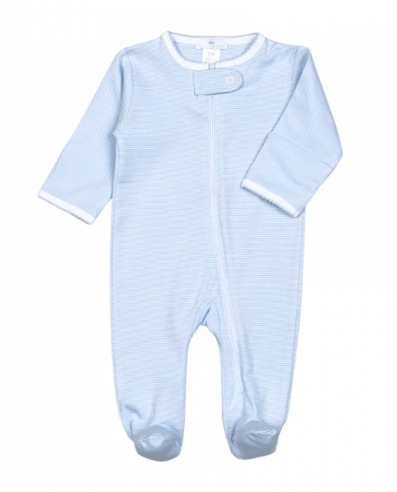 Blue Tiny Stripes Pima Zipper Footie