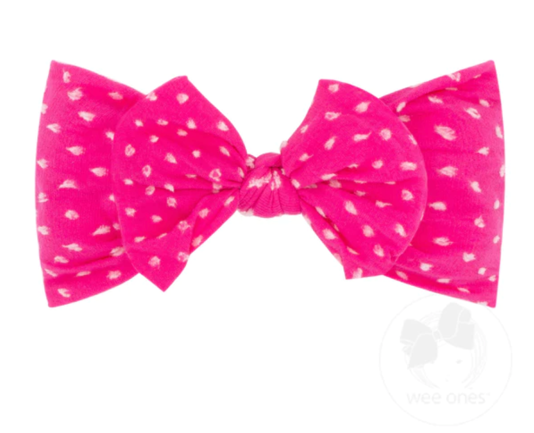 Shocking Pink Shabby Dot Baby Band With Matching Bowtie